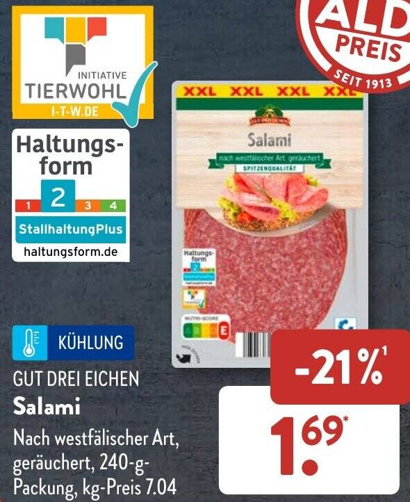 GUT DREI EICHEN Salami 240 g Packung Angebot bei Aldi Süd
