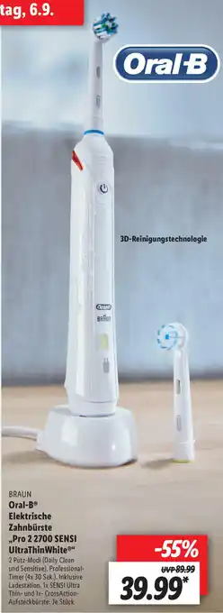 Lidl Braun Oral-B Elektrische Zahnbürste Pro 2 2700 Sensi Ultra Thin White Angebot