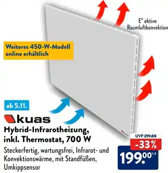 Aldi Süd kuas Hybrid-Infrarotheizung, inkl. Thermostat, 700 W Angebot