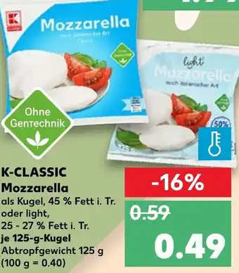 Kaufland K-CLASSIC Mozzarella 125g Angebot