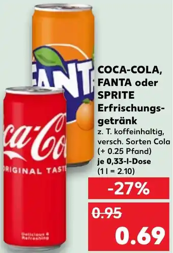 Kaufland COCA-COLA, FANTA oder SPRITE Erfrischungsgetränk 0,33 L Dose Angebot