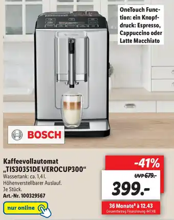 Lidl Bosch Kaffeevollautomat TIS30351DE Verocup300 Angebot