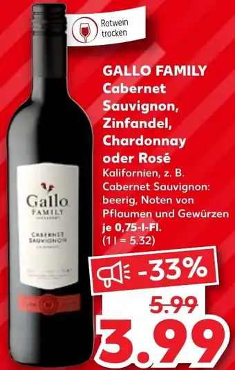 Kaufland GALLO FAMILY Cabernet Sauvignon, Zinfandel, Chardonnay oder Rosé 0,75 L-Fl. Angebot