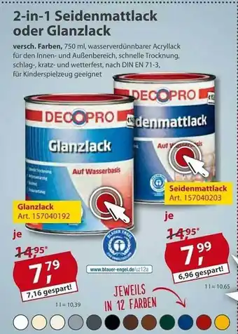 Sonderpreis Baumarkt 2-in-1 Seidenmattlack oder Glanzlack Angebot