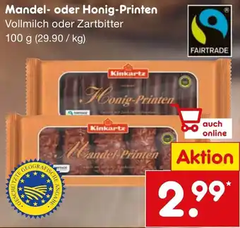 Netto Marken-Discount Kinkartz Mandel oder Honig-Printen 100 g Angebot