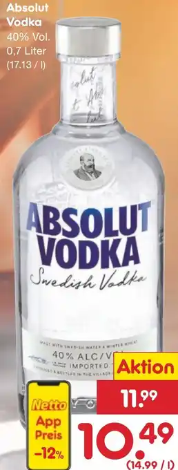 Netto Marken-Discount Absolut Vodka 0,7 Liter Angebot