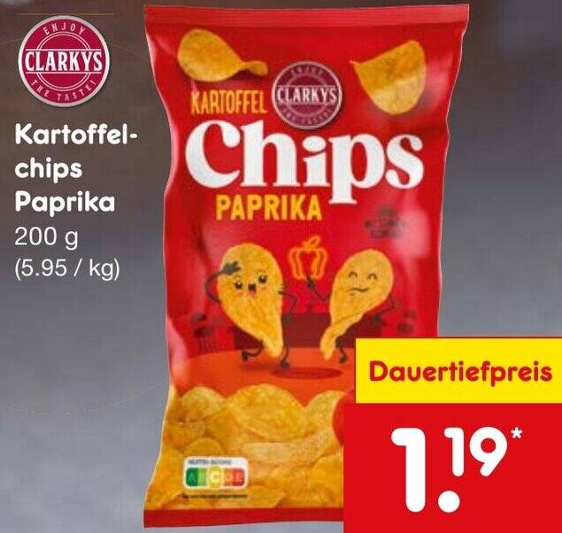 CLARKYS Kartoffelchips Paprika 200 g Angebot bei Netto MarkenDiscount