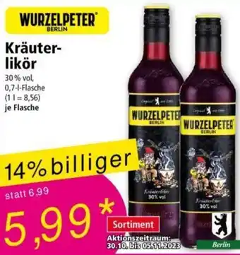 Norma WURZELPETER BERLIN Kräuterlikör 0,7 L Flasche Angebot