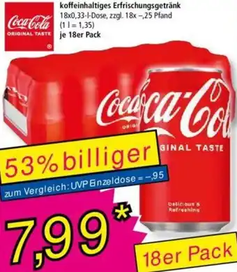 Norma Coca-Cola koffeinhaltiges Erfrischungsgetränk 18x0,33-L-Dose Angebot