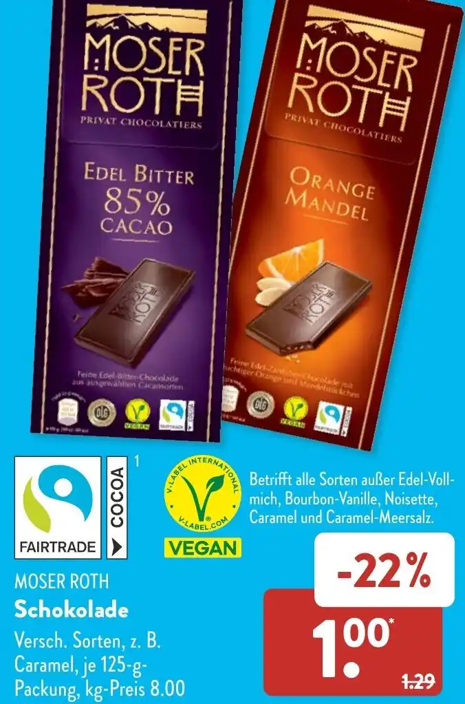 Moser Roth Edelbitter-Schokolade 125 G Packung – WEVBZ