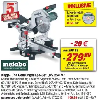 toom Baumarkt Metabo Kapp und Gehrungssäge-Set ,,KS 254 M" Angebot