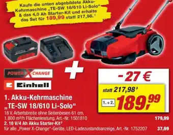 toom Baumarkt Einhell Akku-Kehrmaschine ,,TE-SW 18/610 Li-Solo" Angebot