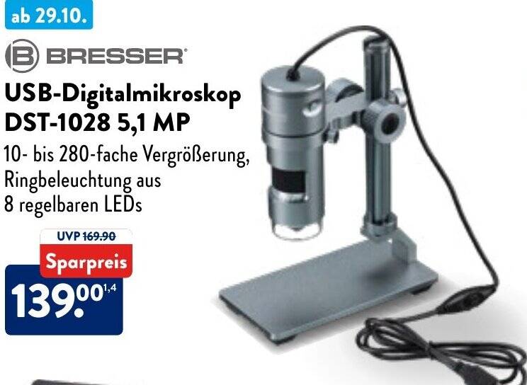 BRESSER USBDigitalmikroskop DST1028 5,1 MP Angebot bei Aldi Nord