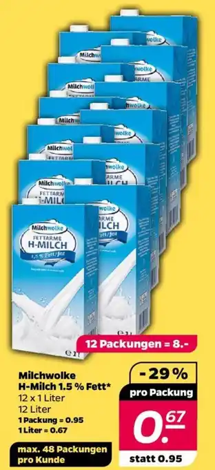 NETTO Milchwolke H-Milch 1.5 % Fett 12 x 1 Liter Angebot