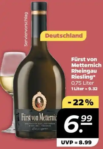 NETTO Fürst von Metternich Rheingau Riesling 0,75 Liter Angebot