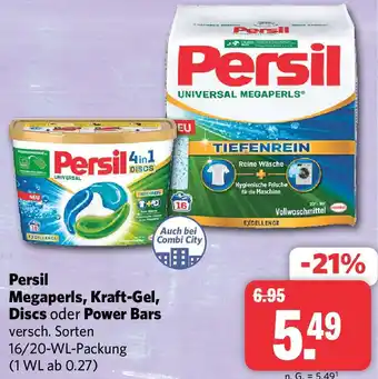 Combi Persil Megaperls, Kraft-Gel, Discs oder Power Bars 16/20 WL Packung Angebot