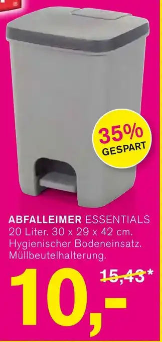 KODi Curver ABFALLEIMER ESSENTIALS 20 Liter. 30 x 29 x 42 cm. Hygienischer Bodeneinsatz. Müllbeutelhalterung. Angebot