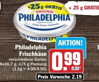 Hit Philadelphia Frischkäse 6x16,7 g -175 g Packung Angebot