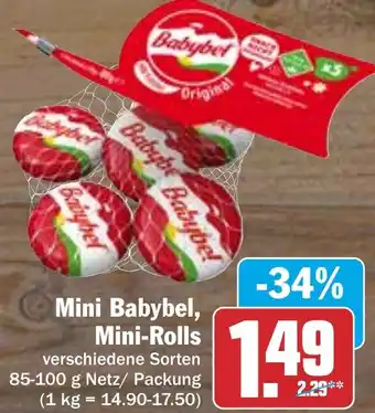 Hit Mini Babybel, Mini-Rolls 85-100 g Netz/Packung Angebot