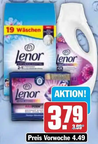 Hit Lenor Waschmittel Pulver, flüssig oder Pods 14-19 Anwendungen Angebot