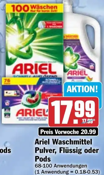 Hit Ariel Waschmittel Pulver, Flüssig oder Pods 68-100 Anwendungen Angebot