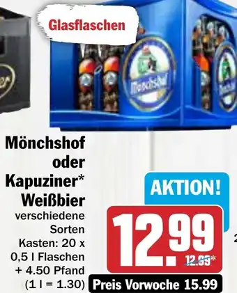 Hit Mönchshof oder Kapuziner Weißbier 20x0,5 L Flaschen Angebot