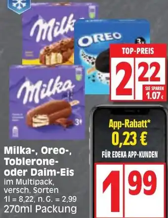 Edeka Milka, Oreo, Toblerone oder Daim-Eis 270 ml Packung Angebot