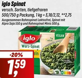 Simmel iglo Spinat 500/750 g Packung Angebot