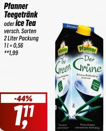 Simmel Pfanner Teegetränk oder ice Tea 2 Liter Packung Angebot