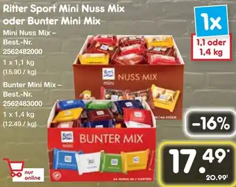 Netto Marken-Discount Ritter Sport Mini Nuss Mix oder Bunter Mini Mix 1,1 oder 1,4 kg Angebot