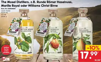 Netto Marken-Discount The Mosel Distillers, z.B. Runde Römer Haselnuss, Marille Royal oder Williams Christ Birne 0,5 Liter Angebot