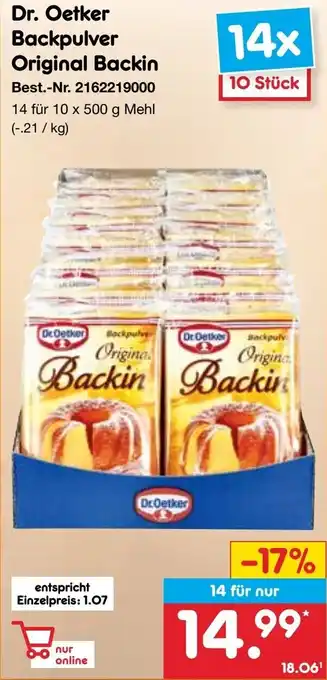 Netto Marken-Discount Dr. Oetker Backpulver Original Backin 14 x 10 Stück Angebot