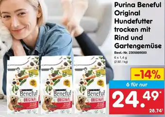 Netto Marken-Discount Purina Beneful Original Hundefutter trocken mit Rind und Gartengemüse 6 x 1,4 g Angebot