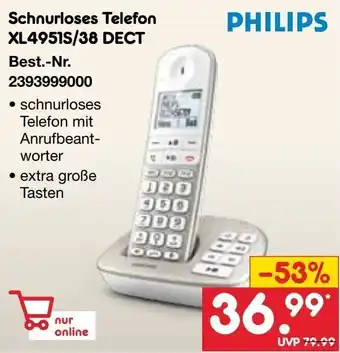 Netto Marken-Discount PHILIPS Schnurloses Telefon XL4951S/38 DECT Angebot