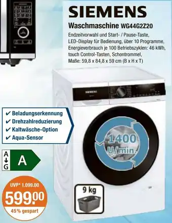 V Markt SIEMENS Waschmaschine WG44G2Z20 Angebot