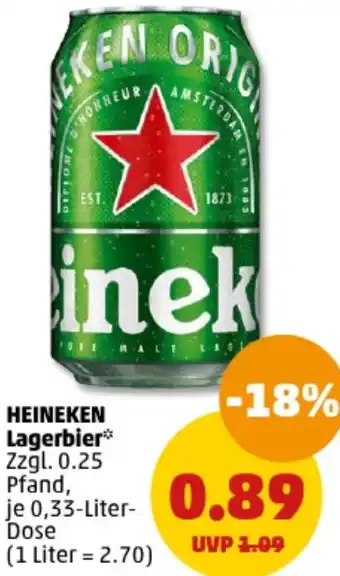 PENNY HEINEKEN Lagerbier 0,33 Liter Dose Angebot