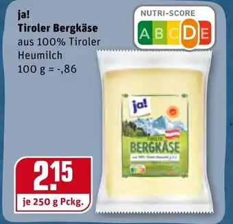 REWE Center Ja! Tiroler Bergkäse 250g Angebot