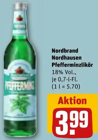 REWE Nordbrand Nordhausen Pfefferminzlikör 0,7 L-Fl. Angebot