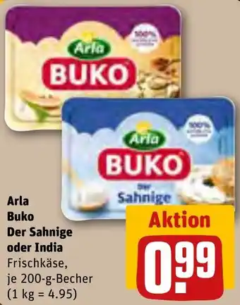 REWE Arla Buko Der Sahnige oder India 200 g Becher Angebot