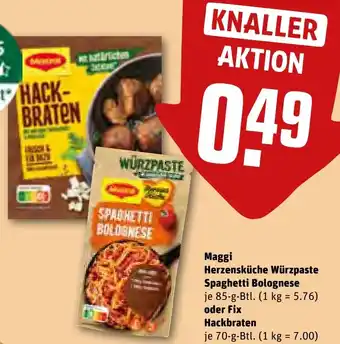 REWE Maggi Herzensküche Würzpaste Spaghetti Bolognese 85 g oder Fix Hackbraten 70 g Btl. Angebot