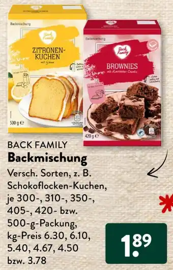 Aldi Süd BACK FAMILY Backmischung 300/310/350/405/420/500 g Packung Angebot