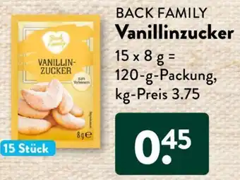 Aldi Süd BACK FAMILY Vanillinzucker 120 g Packung Angebot