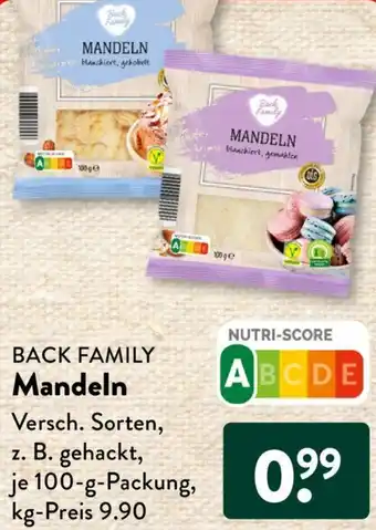 Aldi Süd BACK FAMILY Mandeln 100 g Packung Angebot