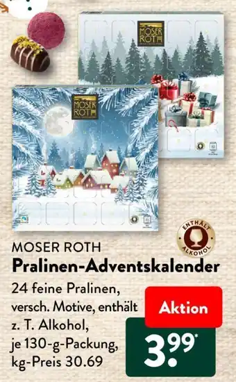 Aldi Süd MOSER ROTH Pralinen-Adventskalender 130 g Packung Angebot