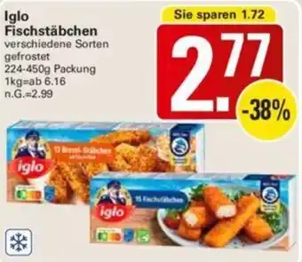 WEZ Iglo Fischstäbchen 224-450g Packung Angebot