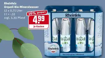 REWE Center Rheinfels Urquell Bio Mineralwasser 12x0,75L Angebot