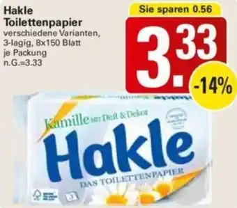 WEZ Hakle Toilettenpapier 8x150 Blatt Angebot