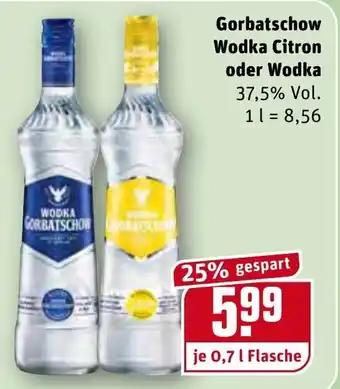 REWE Center Gorbatschow Wodka Citron oder Wodka 0,7L Angebot