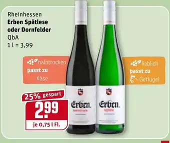 REWE Center Rheinhessen Erben Spätlese oder Dornfelder 0,75L Angebot