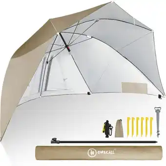 ManoMano Homecall strandmuschel mit umbrella system uv-resistentes 75+ khaki, umfunktionieren zum sonnenschirm strandschirm, für 2-3 p Angebot